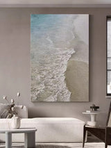 Modern Beach Canvas Painting Framde Acrylic Large Vertical Beach Wall Art For Livingroom