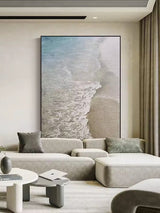 Modern Beach Canvas Painting Framde Acrylic Large Vertical Beach Wall Art For Livingroom