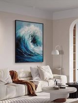 Ocean Waves Canvas Art Framed Blue Ocean Painting Acrylic Impressionist Ocean Painting