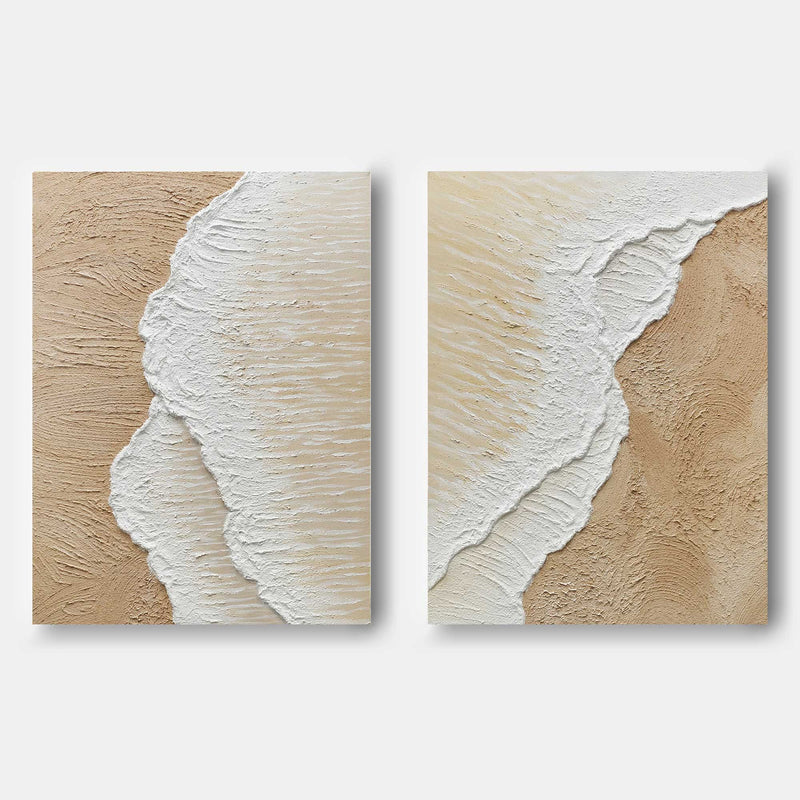 2 Pieces Abstract Beach Painting On Canvas Large Acrylic Seascape Paintings Beach Artwork For Sale