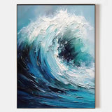 Ocean Waves Canvas Art Framed Blue Ocean Painting Acrylic Impressionist Ocean Painting