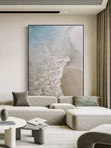 Modern Beach Canvas Painting Framde Acrylic Large Vertical Beach Wall Art For Livingroom 