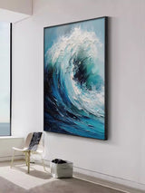 Ocean Waves Canvas Art Framed Blue Ocean Painting Acrylic Impressionist Ocean Painting