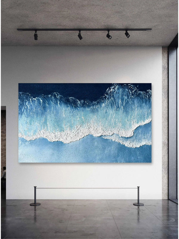 Large Blue Ocean Painting On Canvas Abstract Ocean Acrylic Painting For Living Room