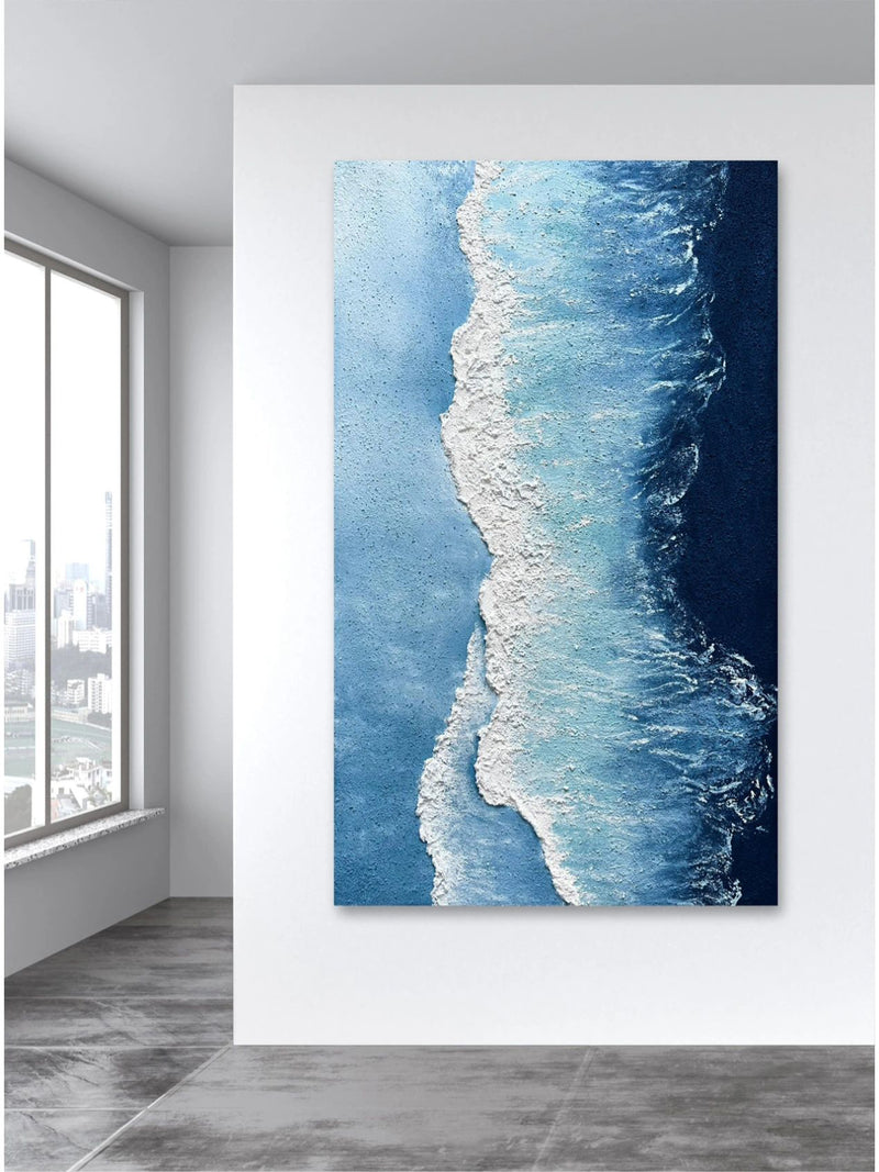 Large Blue Ocean Painting On Canvas Abstract Ocean Acrylic Painting For Living Room