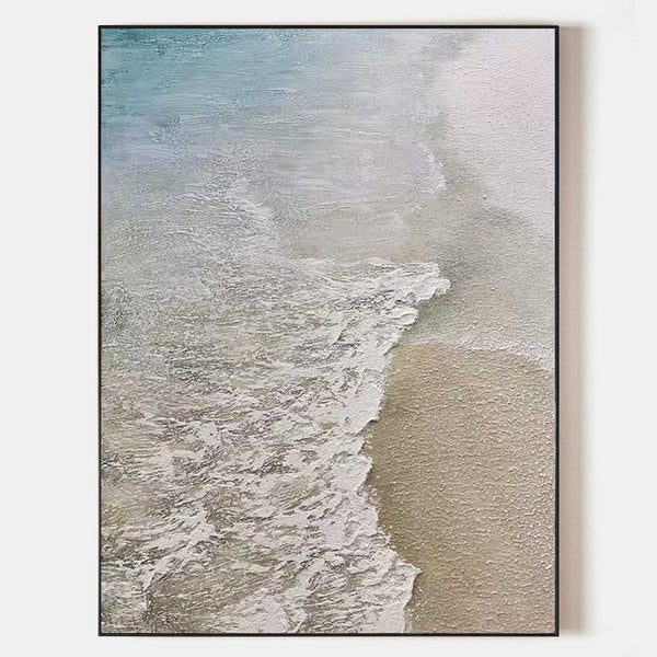 Modern Beach Canvas Painting Framde Acrylic Large Vertical Beach Wall Art For Livingroom 